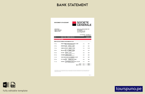 listo para imprimir plantilla de Excel de extracto bancario de Serbia Societe Ge